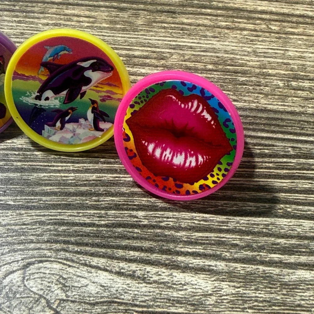 Vintage Lisa Frank Plastic  Rings Lot of 5 Panda Unicorn Cat Orca Lips
